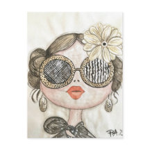 ilustracion de chica fashion con gafas en acuarela