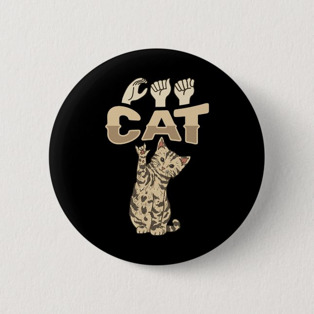 ILY Cat ASL Hand Gesture Deaf Hörverlust Awarene Button (Vorderseite)