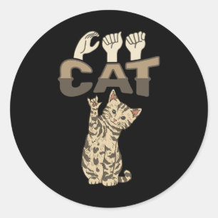 ILY Cat ASL Hand Gesture Deaf Hörverlust Awarene Runder Aufkleber