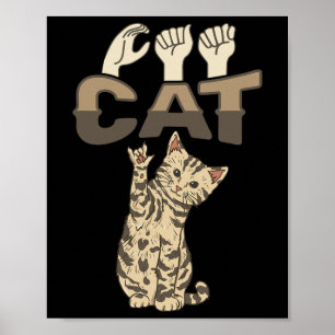 ILY Katze ASL-Handgeste Gehörloser Hörverlust Bewu Poster