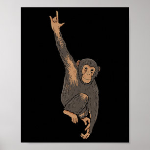 ILY Monkey ASL Hand Gesture Deaf Gehörloser Krieg Poster