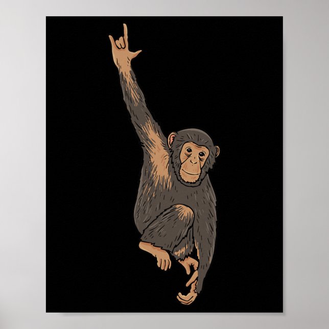 ILY Monkey ASL Hand Gesture Deaf Gehörloser Krieg Poster (Vorne)