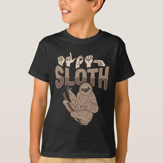ILY Sloth ASL Handgesture Deaf Gehörlose Aware T-Shirt (Vorderseite)