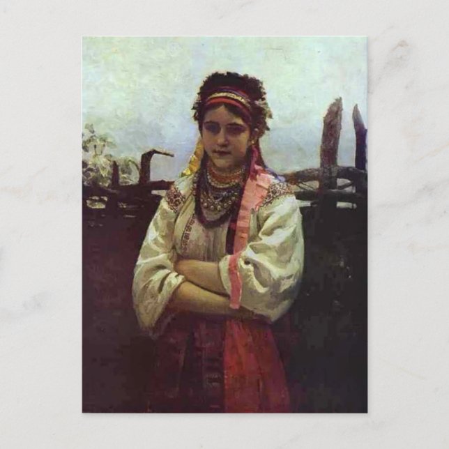 Ilya Repin- Ukranisches Mädchen durch Zaun Postkarte (Vorderseite)