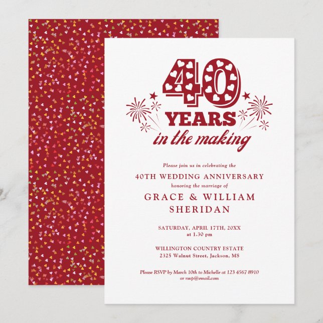 Im 40. Hochzeitstag Einladung (Vorne/Hinten)