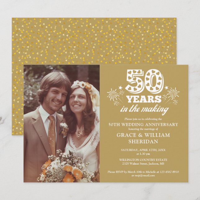 Im 50. Hochzeitstag-Foto des Goldenen Goldes Einladung (Vorne/Hinten)