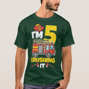 I'm 5 Crushing It Fire Truck 5th Birthday Five Yea T-Shirt