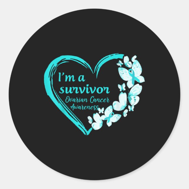 Im A Survivor Butterfly Ovarialkarzinom Bewusstsei Runder Aufkleber (Vorderseite)