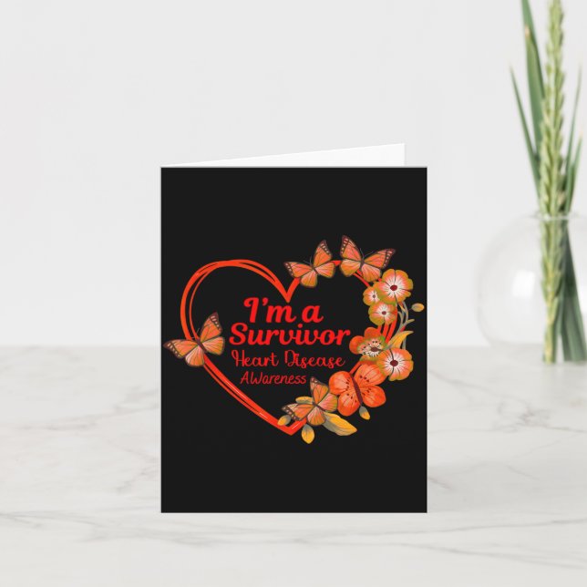 I'm A Survivor Heart Disease Awareness Red Butterf Karte (Vorderseite)