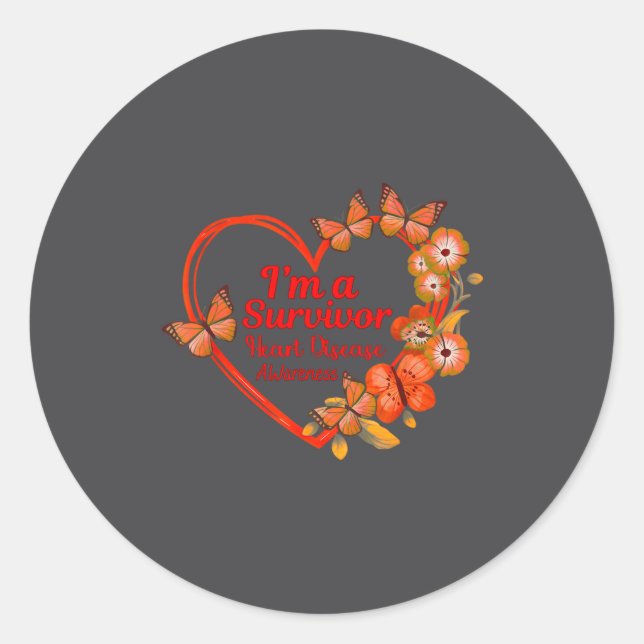 I'm A Survivor Heart Disease Awareness Red Butterf Runder Aufkleber (Vorderseite)
