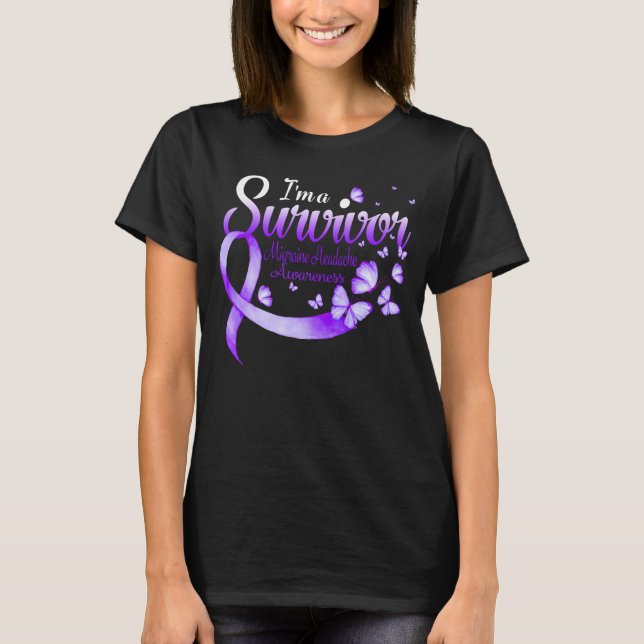 I'm A Survivor Migraine Headache Awareness Butterf T-Shirt (Vorderseite)