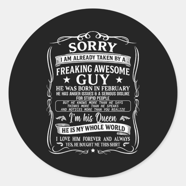 I'm Already Taken By Freaking Awesome Guy Born In  Runder Aufkleber (Vorderseite)