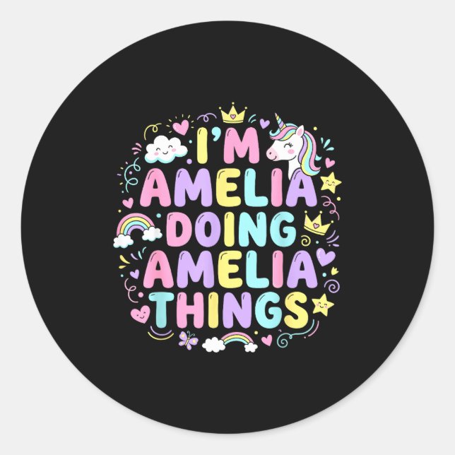 I'm Amelia Doing Amelia Things Cute Girl's  Runder Aufkleber (Vorderseite)
