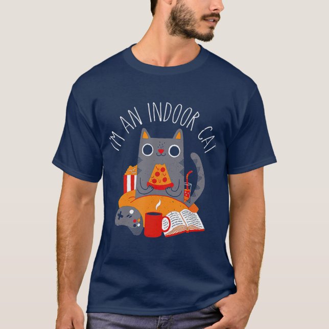 Im An Indoor Cat Funny Reading Coffee Gaming Cat T-Shirt (Vorderseite)
