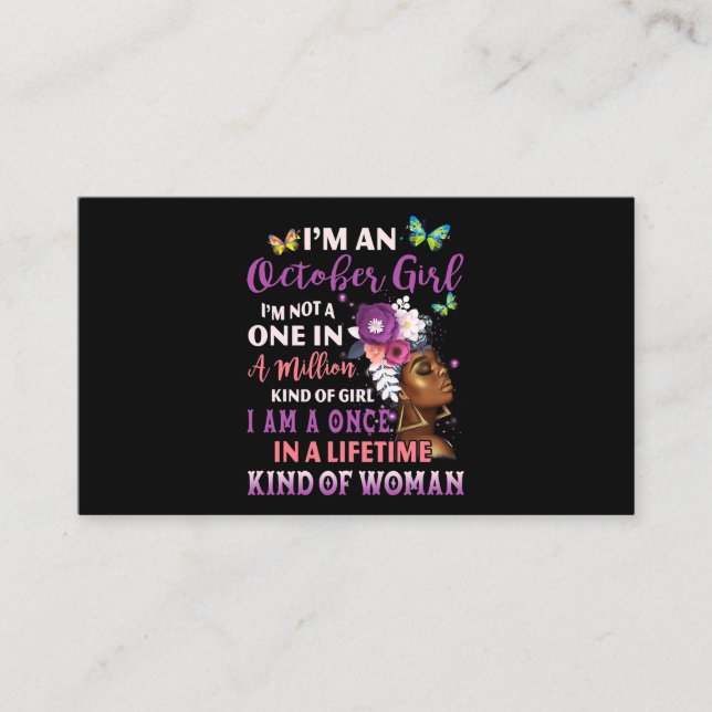 Im An October Girl Afro Black Women Königin Birthd Visitenkarte (Vorderseite)