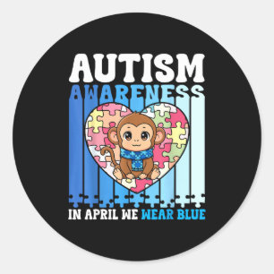 Im April tragen wir Blau Autism Awareness Monkey P Runder Aufkleber