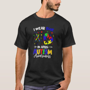 Im April tragen wir blaues Regenbogen-Puzzle Autis T-Shirt