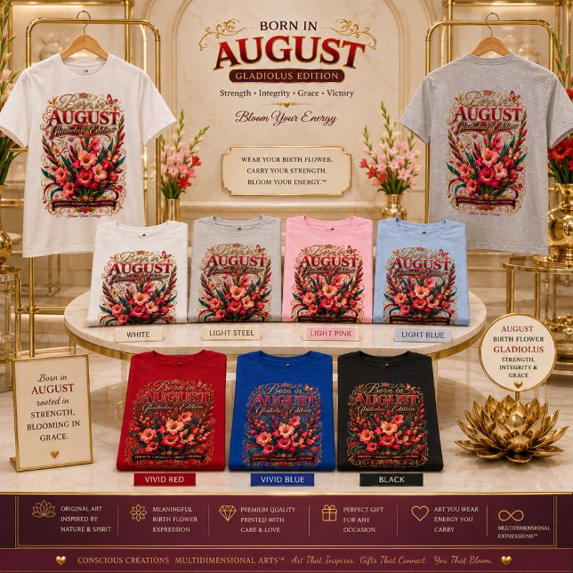 Im August geboren Gladiolus Edition Basic Damen T- T-Shirt (Born in August. Bloom in strength with the Gladiolus Edition)
