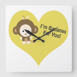 Im Bananen für dich Monkey Quadratische Wanduhr