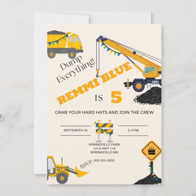 Im Bau! Geburtstag Einladung (Vorderseite)