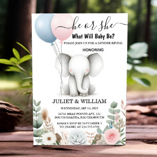 Im Big Zoo Baby White Elephant Birth Gender Reveve Einladung