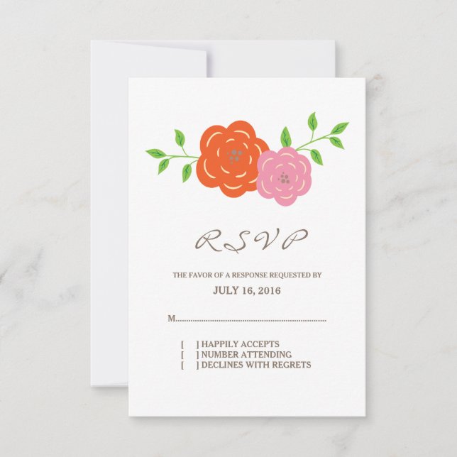 Im blutoralen Orangenrosa RSVP Karte (Vorderseite)