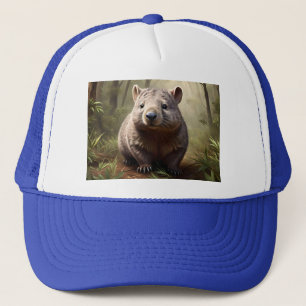"Im Busch versteckt: Ein australisches Wombat in f Truckerkappe
