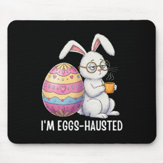 I'm Eggshausted Sleepy Bunny Holding A Coffee Mug  Mousepad