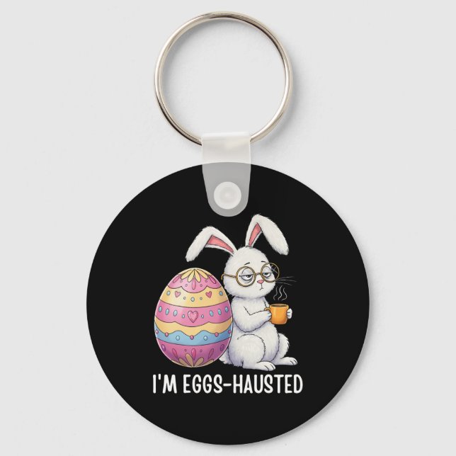 I'm Eggshausted Sleepy Bunny Holding A Coffee Mug  Schlüsselanhänger (Vorderseite)