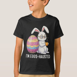 I'm Eggshausted Sleepy Bunny Holding A Coffee Mug  T-Shirt