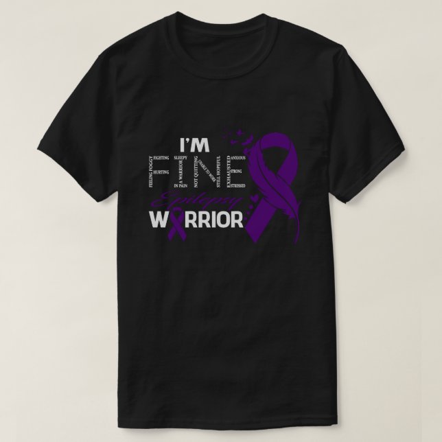 I'm Fine Epilepsy Warrior Awareness Feather T-Shirt (Design vorne)
