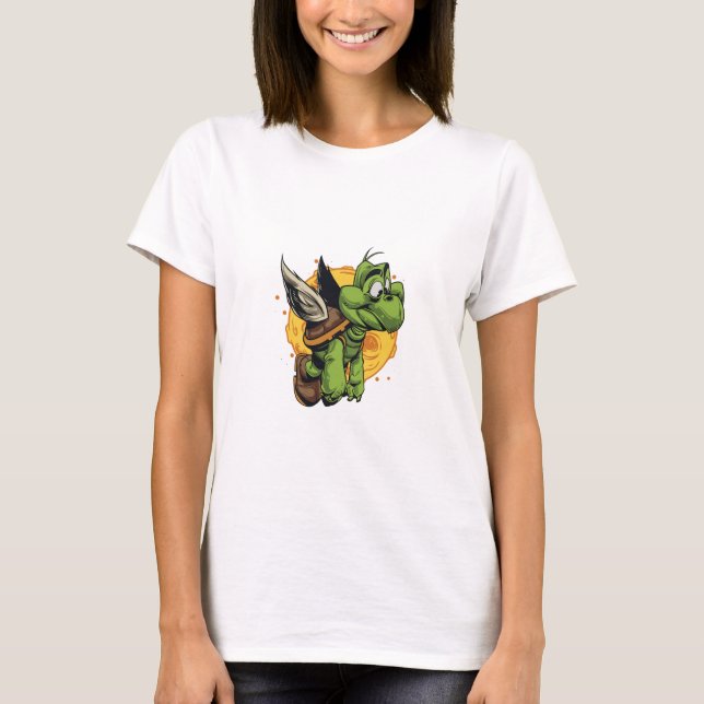 Im Flugzeug Cartoon Turtle T-Shirt (Vorderseite)
