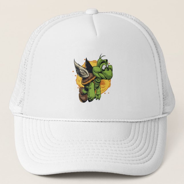 Im Flugzeug Cartoon Turtle Truckerkappe (Vorderseite)