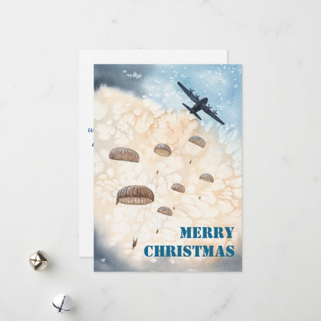 Im Flugzeug Fallschirmjäger hüpfen Weihnachten (Vorderseite/Rückseite Beispiel)