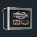 Im Flugzeug Luft-Angriff CIB Rechteckige Gürtelschnalle<br><div class="desc">Ursprüngliches Foto eines Kampf-Infanterie-Abzeichens (CIB) über im Flugzeug und Luft-Angriff wings</div>