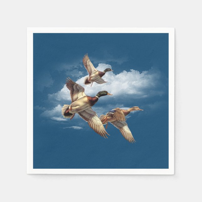 Im Flugzeug Mallard-Enten auf blau Serviette (Vorderseite)