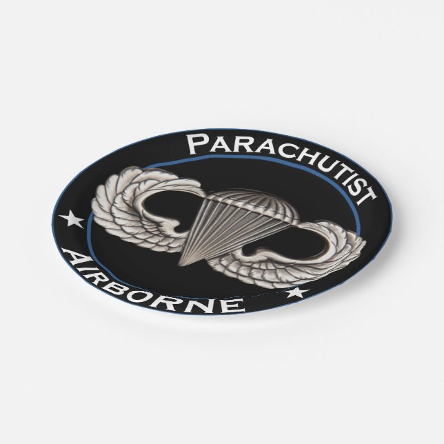 Im Flugzeug Parachutist Pappteller (Schrägansicht)