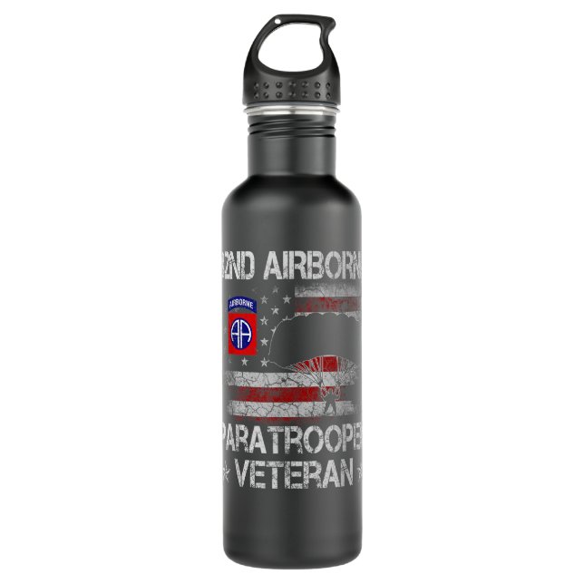 im Flugzeug Paratrooper Veteran Flag Tshirt Vete Edelstahlflasche (Vorderseite)