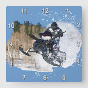 Im Flugzeug Snowmobile Quadratische Wanduhr