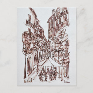 Im Freien speisen am Abend   Madrid, Spanien Postkarte