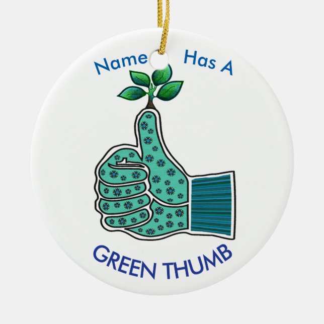 Im Garten arbeitenhandschuh mit dem grünen Daumen Keramik Ornament (Vorne)