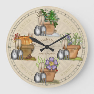 Im Garten arbeitenjahreszeitenpotting-Halle Große Wanduhr