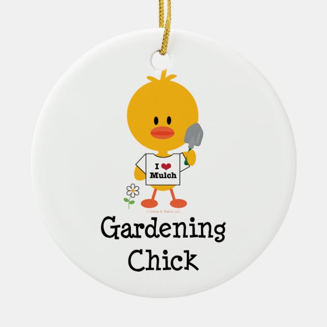 Im Garten arbeitenküken-Verzierung Keramikornament (Vorne)