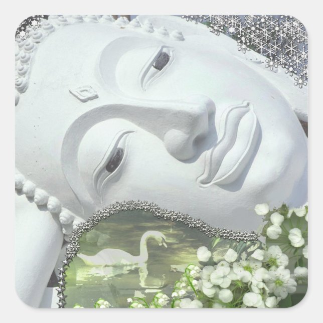 Im Garten - Quan Yin & Blume Quadratischer Aufkleber (Vorderseite)