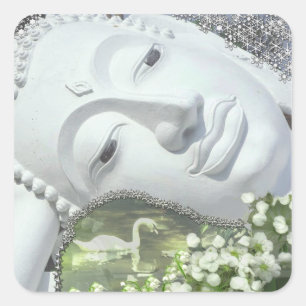 Im Garten - Quan Yin & Blume Quadratischer Aufkleber