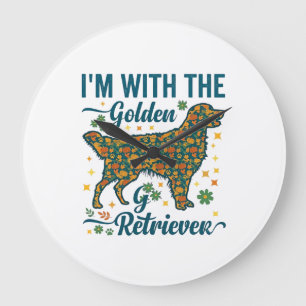 Im Golden Retriever Hund Halloween Kürbisse Blätte Große Wanduhr