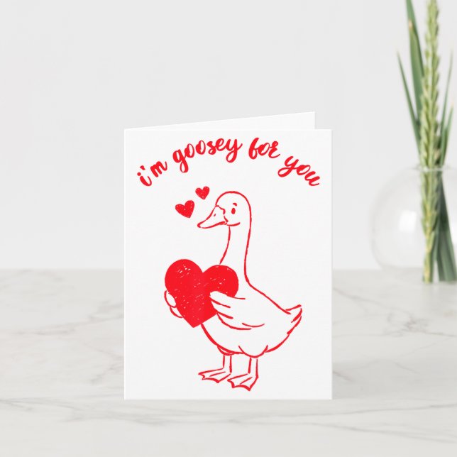 I'm Goosey For You Valentine Goose Hearts Minimal  Karte (Vorderseite)