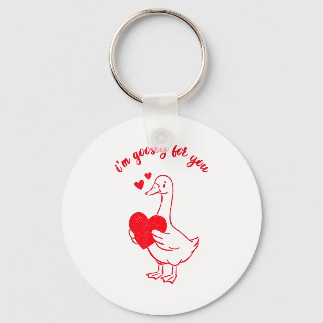 I'm Goosey For You Valentine Goose Hearts Minimal  Schlüsselanhänger (Vorderseite)