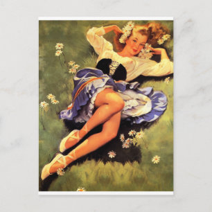 Im Gras Pin Up Postkarte