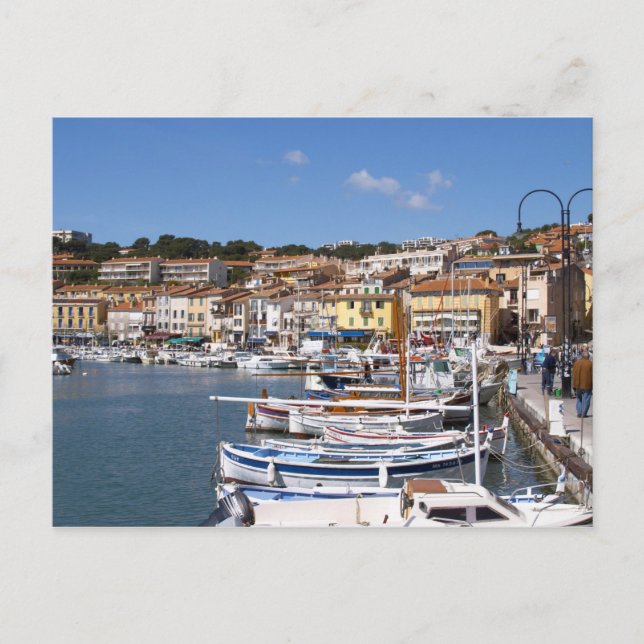 Im Hafen von Cassis Dorf. Fischerei und Postkarte (Vorderseite)